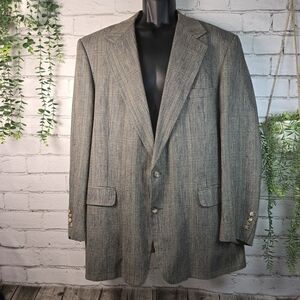 CHRISTIAN BROOKS GREY PLAID MENS BLAZER WOOL BLEND SILK LINED MENS 48L EUC
